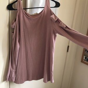 pink/mauve long sleeve cut out shoulder top